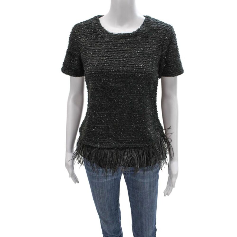 Deletta Anthropologie Women Black Basic Blouse Short Sleeve Round Neck Size XS